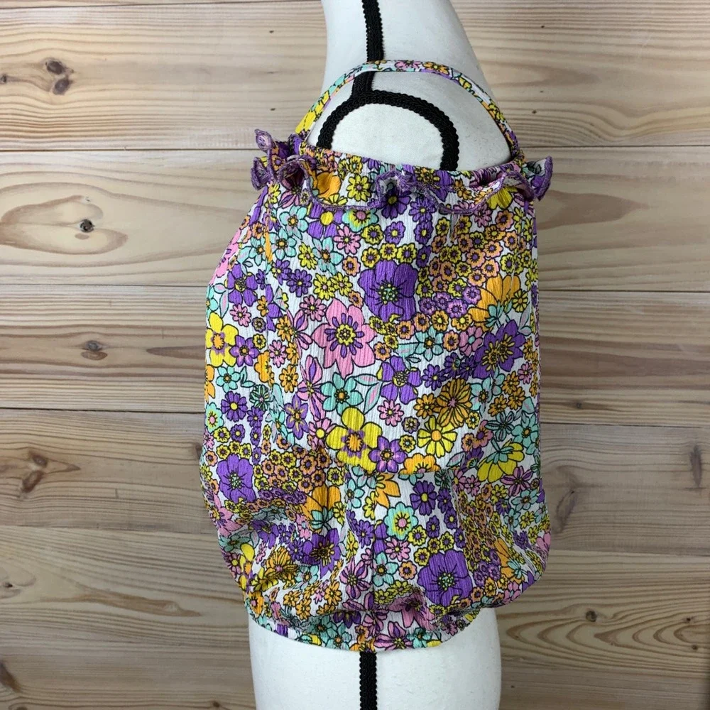 DeFacto Blouse Girl 13-14Y Flower Power Floral Cold Shoulder Crinkle Puff Sleeve